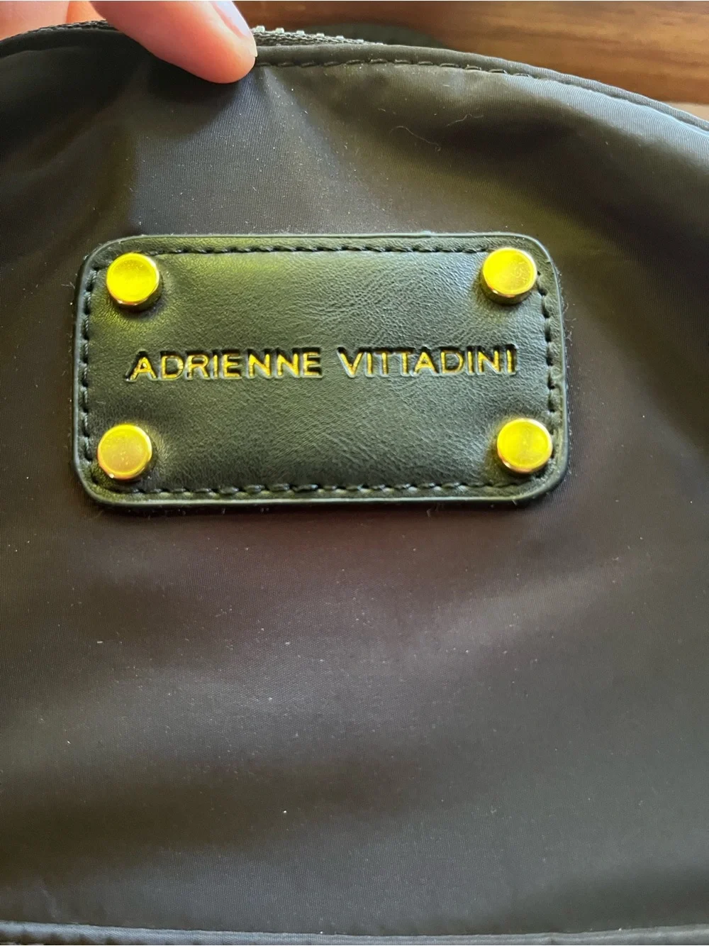 Adrienne Vittadini Black Nylon Backpack with Gold Hardware